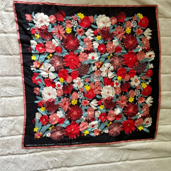 Marimekko Floral Silk Scarf - 30” x 30” - Picture 4 of 5